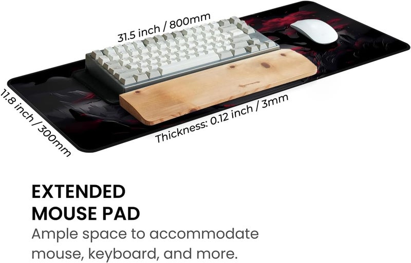 Mayflower Large Gaming Mouse Pad, Full Keyboard Mat, Long Laptop Mousepad, Computer Mouse Mat for Home and Office, Anti-Slip Rubber Base, 31.5 x 11.8 Inches (Dark Red Moon) - Image 3